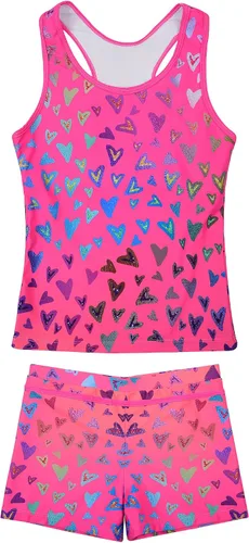 Vista 28 de JerrisApparel Traje de baño de dos piezas para niñas de verano con boyshort, diseño de tankini estrella de mar aqua