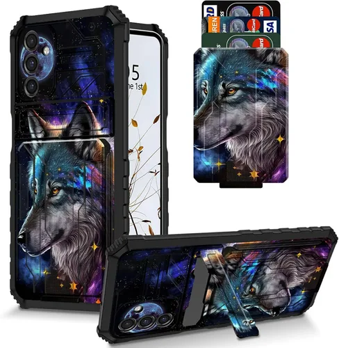 Vista 61 de Funda para Galaxy S21 FE 5G 2022 con soporte, funda de doble capa de policarbonato duro de TPU suave, estampado de vaca, estampado animal