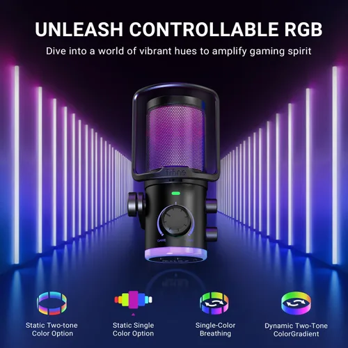 Vista 5 de FIFINE Kit de micrófono de transmisión USB para juegos, micrófono de condensador con RGB, cancelación de ruido, Dial de juego/chat Plug & Play