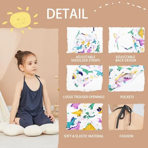 Vista 5 de Darkyazi Monos Lindos de Verano para Bebés y Niñas, Sin Espalda, Peto con Tirantes Estilo Harén, Mono para Niñas Pequeñas, Tallas 2-8 Años