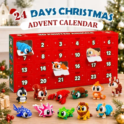 Vista 3 de JOICEE Calendario de Adviento de Navidad 2026 con mini juguetes de animales Rojo
