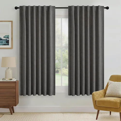 Vista 142 de RYB HOME Cortinas de lino texturizado 100% opacas de 84 pulgadas de largo, aislamiento térmico, privacidad, ahorro de energía para dormitorio, sala