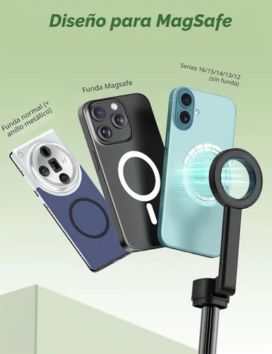 Vista 5 de Takerers Trípode magnético para selfie stick de 66 pulgadas para iPhone Magsafe, 360° de aluminio giratorio fuerte magnético para teléfono celular