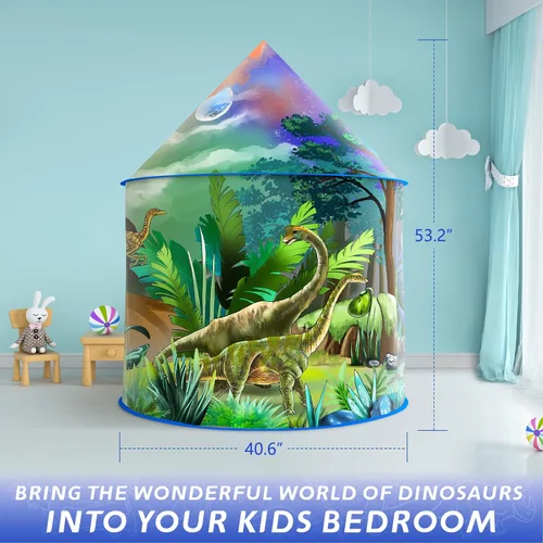 Vista 5 de Tienda de campaña de dinosaurio para niños, tienda de campaña de aventura desplegable para juegos en interiores y exteriores