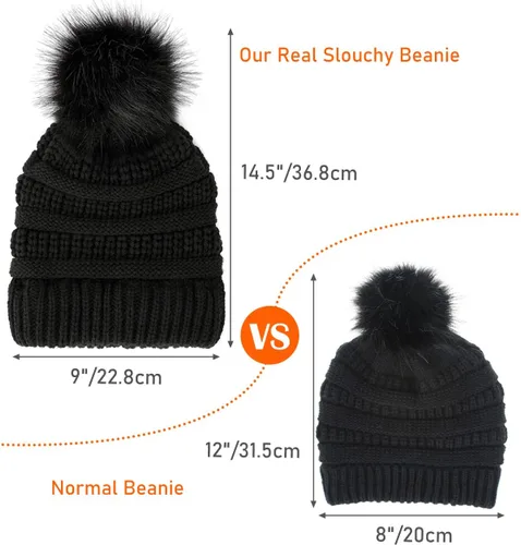 Vista 2 de IYEBRAO - Paquete de 2 gorros de invierno para mujer con pompones y forro polar suave y cálido