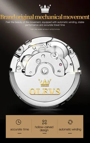 Vista 5 de OLEVS Relojes de cuerda automática para hombre, reloj mecánico automático Tourbillon de acero inoxidable con doble calendario, impermeable, luminoso