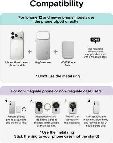 Vista 9 de MOFT MOVAS - Cartera de trípode para iPhone, múltiples ángulos, soporte de teléfono ligero y portátil, cartera magnética de cuero vegano MOVAS