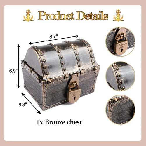Vista 3 de Lingway Toys Cofre del Tesoro Pirata Grande para Niños Favorito del Maestro Caja de Almacenamiento de Colección de Tesoros con 2
