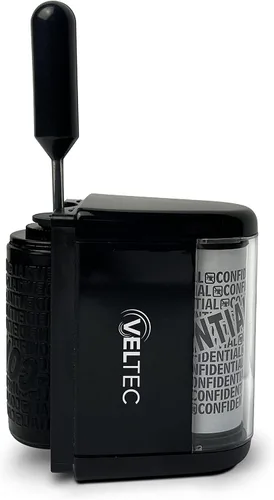 Vista 5 de Veltec Rodillo de tinta protector de identificación - Juego de sellos de rodillo de protección contra robo de identidad (negro, sello + 3 recambios)