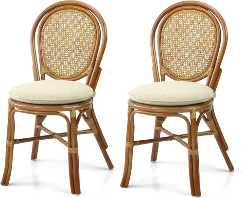 Vista 16 de Denver Dining - Silla auxiliar de mimbre hecha a mano con cojín color crema, ratán natural, colonial