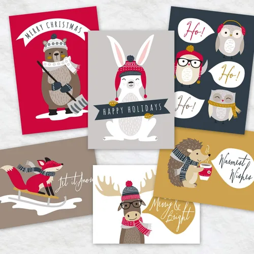 Vista 9 de Canopy Street Tarjetas navideñas de animales del bosque, 36 tarjetas con sobres blancos, 6 diseños de animales del bosque de invierno, versos