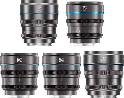Vista 10 de Sirui Night Walker T1.2 Juego de Lentes Cine, 16mm, 24mm, 35mm, 55mm, 75mm Lentes de Apertura Grande con Enfoque Manual (Montura RF, Negro)