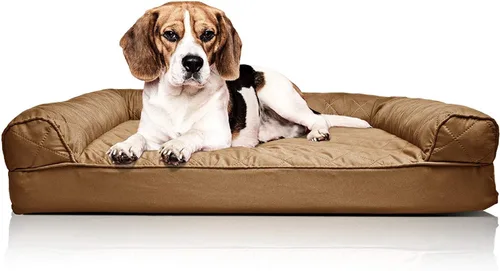 Vista 36 de Furhaven - Cama ortopédica para perros, estilo sofá, acolchada, con funda extraíble y lavable, marrón tostado, tamaño jumbo (XL)