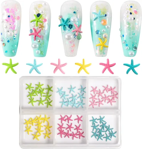 Vista 2 de 60 dijes de uñas de estrella de mar, aleación de verano, 3D, para decoración de uñas temática de playa, arte de uñas y fabricación de joyas