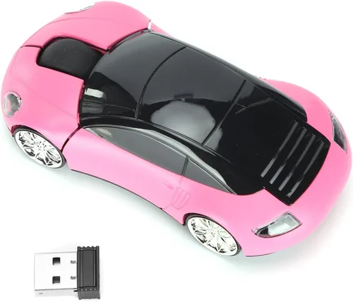 Vista 6 de Tbest Ratón inalámbrico con forma de automóvil, accesorios de computadora rosa en forma de automóvil, mouse inteligente con forma de carshaped