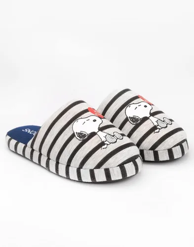 Vista 4 de Peanuts Zapatillas Snoopy para mujer, zapatos de casa grises sin cordones, gris