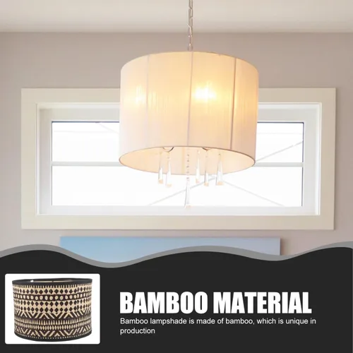 Vista 7 de DOITOOL Pantalla de lámpara de bambú bohemia de 12 pulgadas, repuesto de cubierta de tambor impresa para lámparas de mesa, lámpara de piso