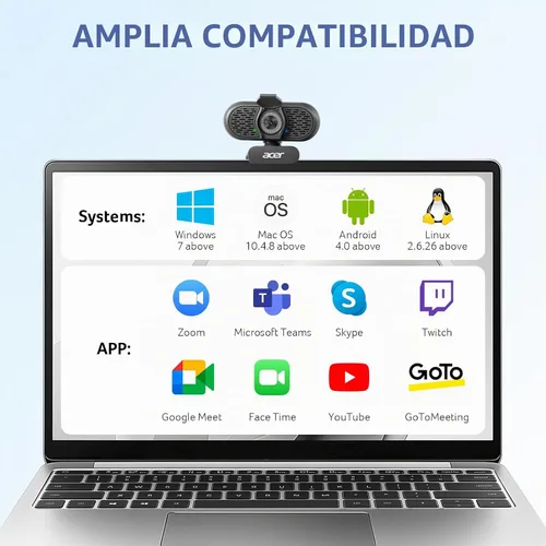 Vista 8 de Acer Cámara web A640 4K con micrófono de cancelación de ruido AI