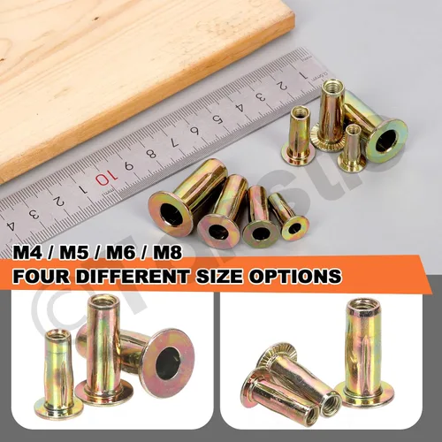 Vista 6 de Tanstic Kit de tuercas remachadoras M8 multiagarre, 26 piezas, acero al carbono chapado en zinc, tuerca de remache de alta resistencia, insertos