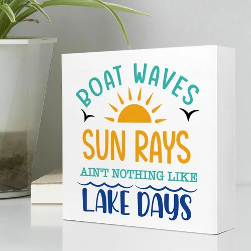 Vista 3 de Boat Waves Sun Rays ain't Nothing Like Lake Days - Placa de madera rústica de lago, decoración de escritorio, retro, cabaña de lago, hogar, madera