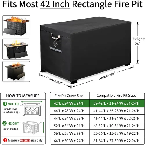 Vista 2 de QH.HOME - Cubierta rectangular para hoguera de 42 pulgadas, 600D resistente, 100% impermeable Fits 39-42 Inch Outdoor Propane/Gas Fire Pit