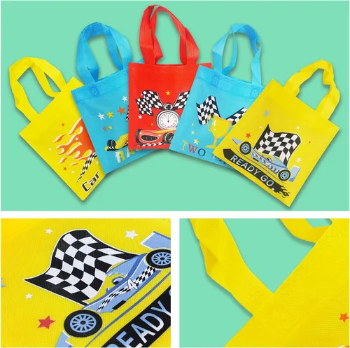 Vista 7 de BANBALLON 20 bolsas de recuerdo de fiesta de autos de carreras, no tejidas, bolsas de regalo para cumpleaños de niños, fiestas temáticas