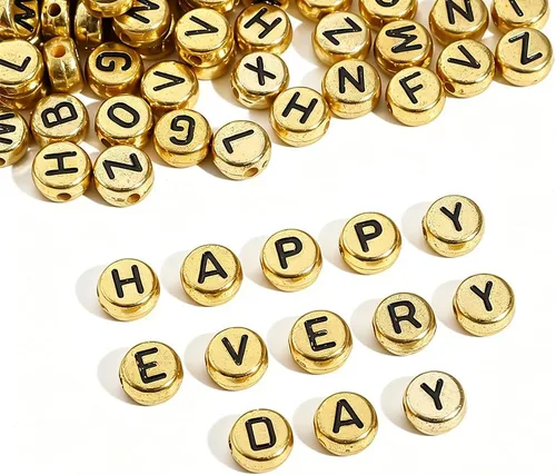 Vista 4 de Cuentas de letras, 1000 cuentas acrílicas del alfabeto, letras A-Z para hacer joyas (dorado)