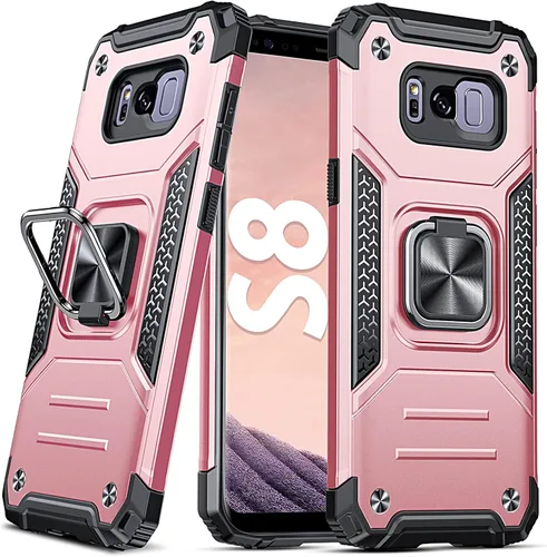 Vista 51 de DASFOND Diseñada para funda Galaxy S8 con soporte, anillo metálico giratorio mejorado de 360°, soporte kickstand de grado militar, resistente a