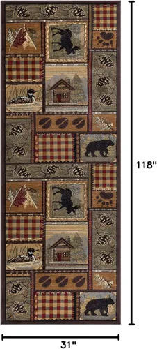 Vista 2 de Tayse Homespun Cabin - Alfombra larga multicolor para pasillo, entrada y cocina, vestíbulo de entrada, alfombra rústica larga para interiores, 2