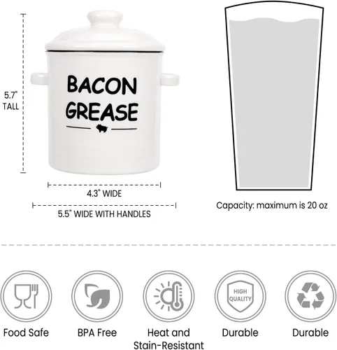 Vista 2 de SOLIGT Recipiente de grasa de tocino de cerámica con colador - 600ml / 20oz Recipiente de grasa de tocino de estilo rústico con asa de agarre fácil