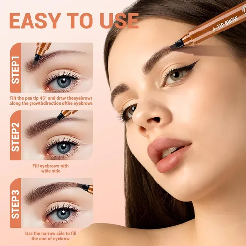 Vista 3 de Microblading - Lápices de cejas para mujer, bolígrafo de cejas impermeable 3D mejorado 2026, de larga duración, 4 puntas, lápiz de cejas para cejas