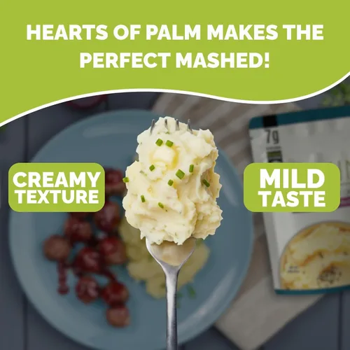 Vista 6 de Palmini Corazones de ajo asado de palmera triturados Corazones de palma bajos en carbohidratos y bajos en calorías 0.27 oz de carbohidratos