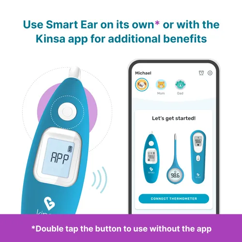 Vista 3 de Kinsa Termómetro inteligente de oído para fiebre, termometro infrarrojo médico, aprobado por la FDA para lecturas de temperatura corporal para todas