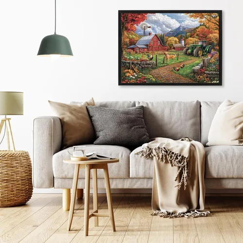 Vista 8 de Rompecabezas de granja de otoño para adultos de 1000 piezas, rompecabezas con forma desafiante para la noche de juegos, familia, amigos