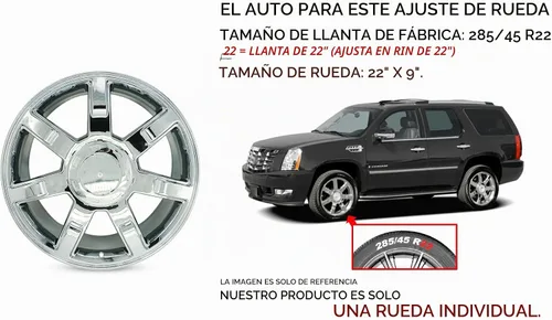 Vista 2 de 22" 22x9 Nueva llanta única de cromo de aleación para 2007-2014 Cadillac Escalade ESV EXT, diseño OEM, llanta de repuesto