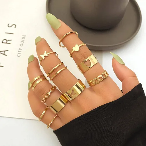 Vista 5 de Juego de anillos de oro para mujeres, adolescentes y niñas, juego de anillos dorados para nudillos, anillos vintage apilables bohemios, anillos