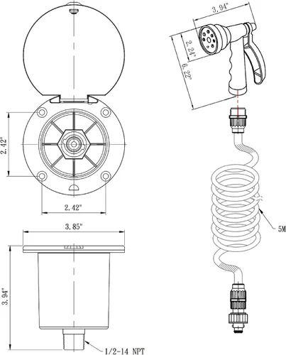 Vista 2 de Dura Faucet DF-SA188-BK Kit de rociador desmontable de conexión rápida para exteriores, manguera, puerto y muelle de pulverización utilitario