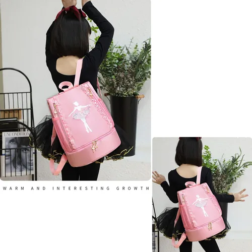 Vista 3 de Yitengteng Mochila de baile de ballet con compartimento separado para zapatos bolsa de bailarina para niñas pequeñas Rosado