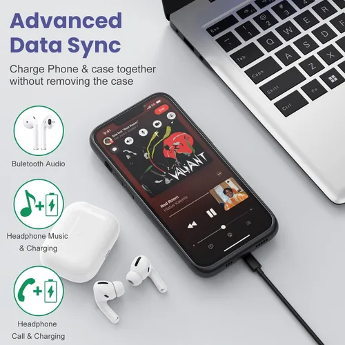 Vista 5 de Funda de batería para iPhone 13/13Pro/14,7500 mAh, funda protectora ultradelgada, funda de carga de batería expandible portátil recargable Negro