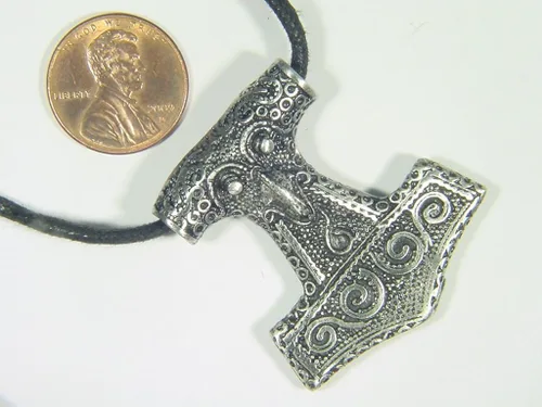 Vista 2 de Raven Collar de martillo de Thor peltre colgante Viking Norse mjollnir paganas wicca..... Cadena de clave encanto