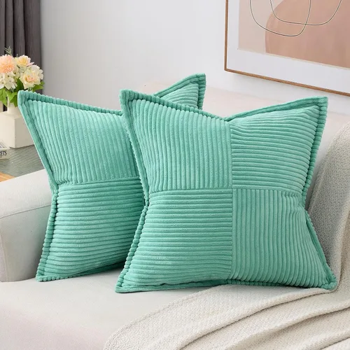 Vista 22 de HAUSSY Paquete de 2 fundas de almohada de 16 x 16 pulgadas, fundas decorativas de pana suave, estilo bohemio, a rayas, sólidas, decoración