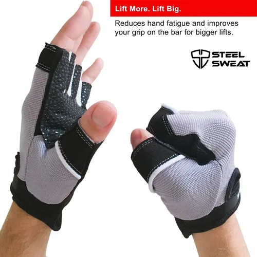 Vista 4 de Steel Sweat Guantes de entrenamiento, ideales para gimnasio, levantamiento de pesas, fitness, entrenamiento y crossfit, hechos para hombres