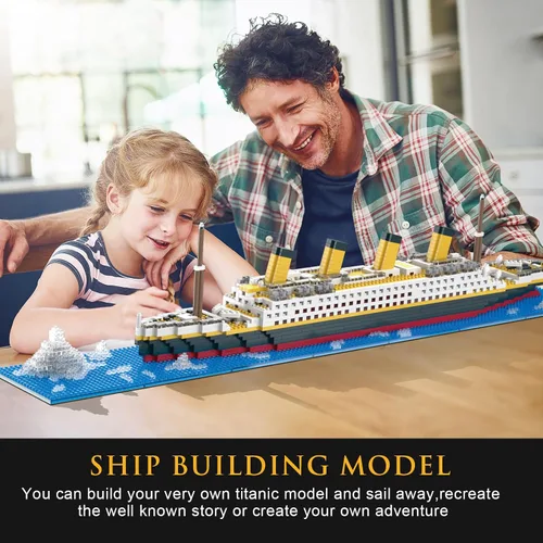 Vista 3 de Juego de construcción micro mini del Titanic, 1878 piezas de juguetes de construcción de modelo de barco grande, juguetes educativos de bricolaje