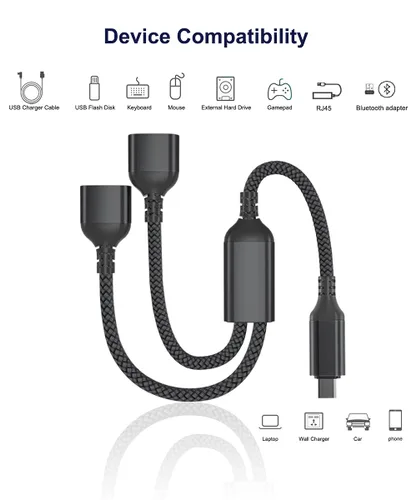 Vista 3 de RUXELY Adaptador USBC macho a doble USB hembra de 3.3 pies, adaptador dual USB-C a USB-A Divisor OTG, Thunderbolt 4 a puerto de expansión USB
