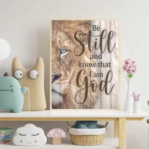 Vista 3 de Pintura de diamante 5D DIY Be Still and Know that I am God Lion Jesus Christian Kits para adultos para decoración de pared del hogar, 12 x 16