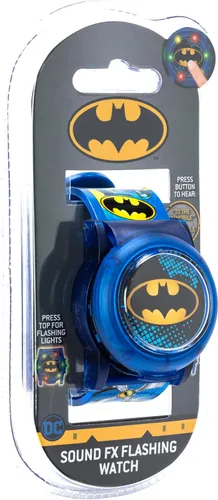 Vista 8 de Accutime Batman DC Comics - Reloj digital para niños, luces LCD intermitentes, apertura abatible, reloj musical, banda de plástico azul, Logo Cara