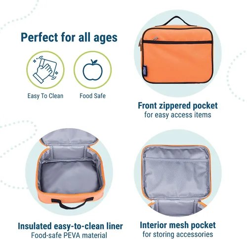 Vista 4 de Wildkin Lonchera para niños con aislamiento – Duradera y reutilizable para la escuela y los viajes - Naranja Bengala Lonchera aislada y limpia