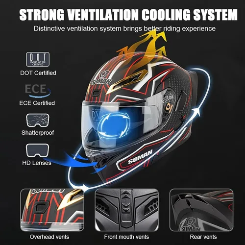 Vista 2 de Casco Bluetooth Moto DOT Aprobado Casco Abatible, Casco Integrado De Moto, Cascos Abatible con Doble Visera, Ventilación Forro, para La Respuesta