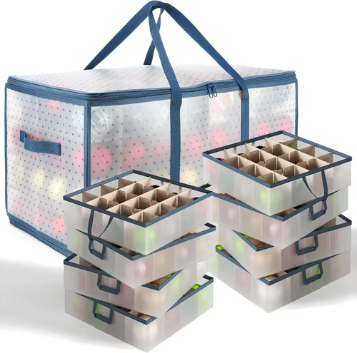 Vista 2 de Hearth & Harbor - Caja de almacenamiento de adornos navideños con 4 divisores de bandejas interiores - Contenedor de almacenamiento de adornos