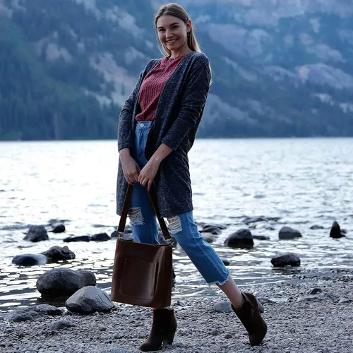 Vista 2 de S-ZONE Mochila de piel auténtica para mujer, con estilo retro, estilo vintage